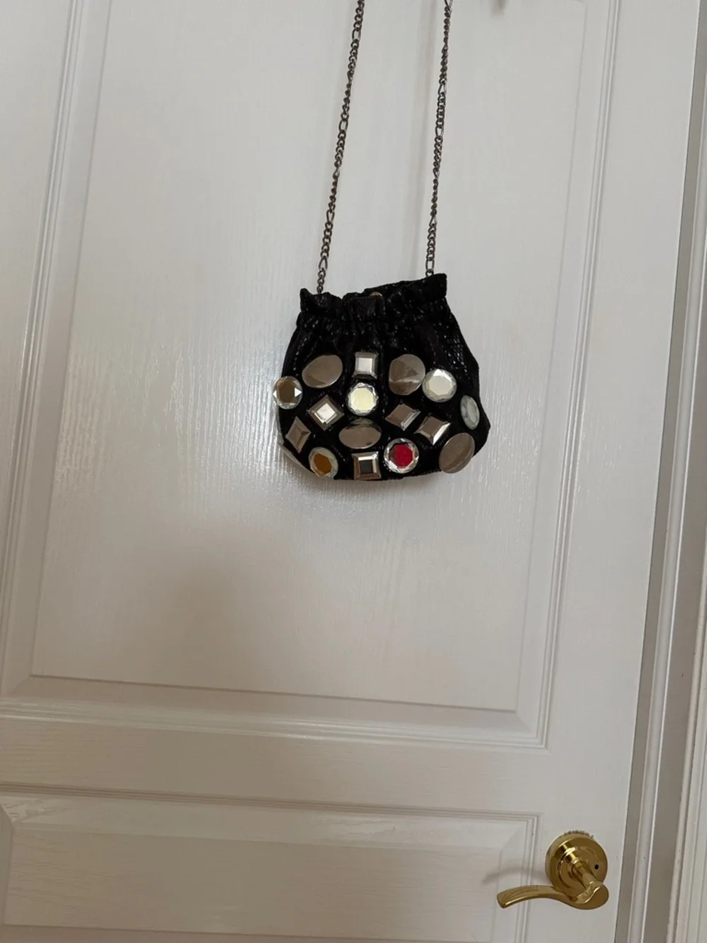 White House Black Market Black Jeweled Drawstring Crossbody - Picture 5 of 11